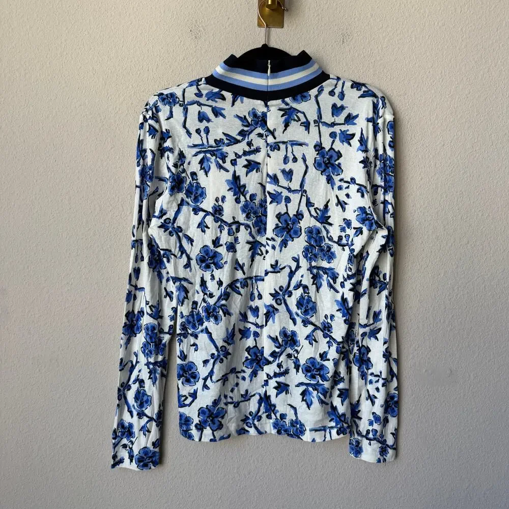Tory Burch Printed Rib Turtleneck in Blue Branches NWT NEW Size XL